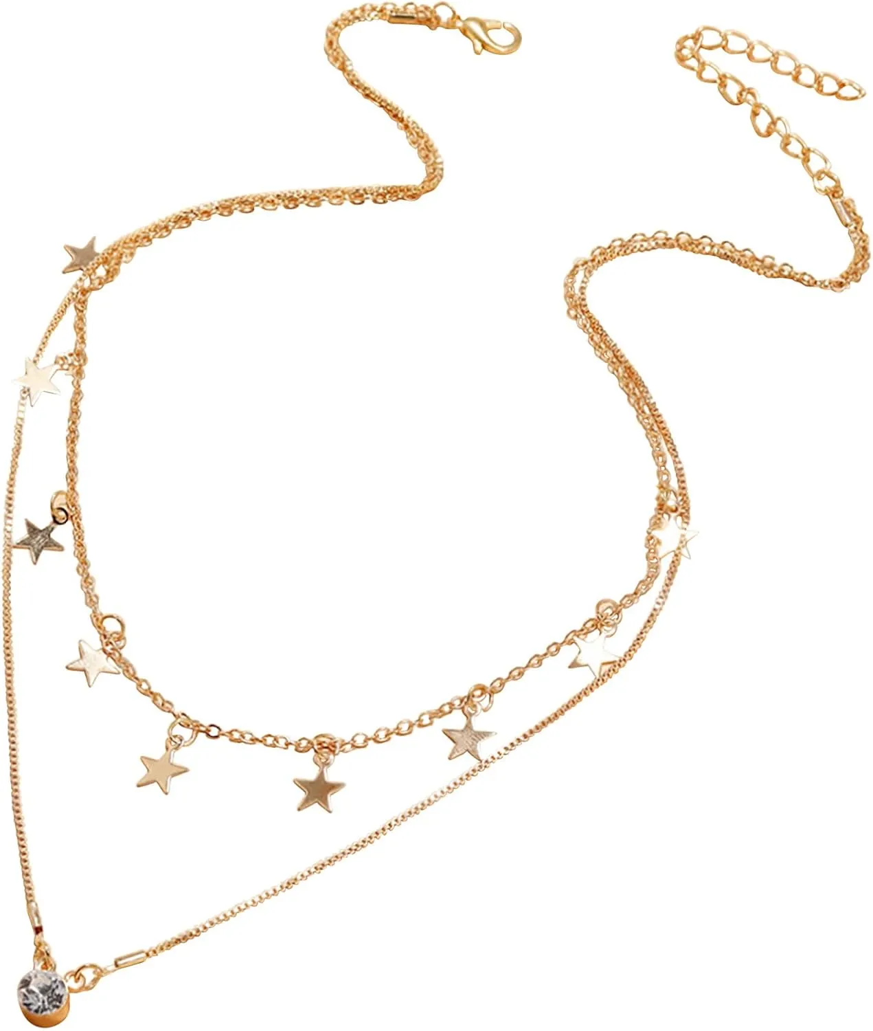 Fashion Double Layered Star Choker Star Necklace for Women Charm Choker Zircon Pendant Necklace