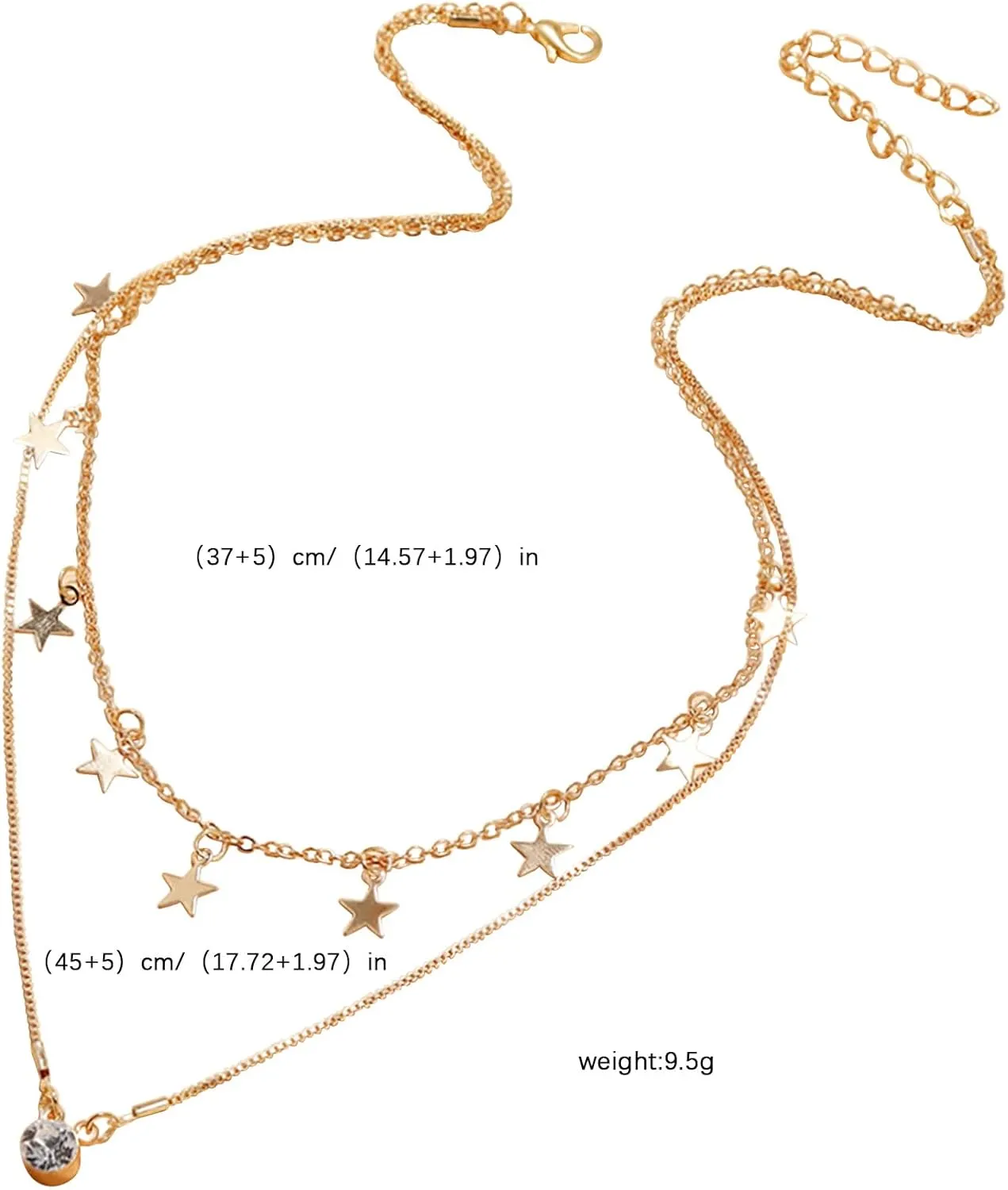 Fashion Double Layered Star Choker Star Necklace for Women Charm Choker Zircon Pendant Necklace