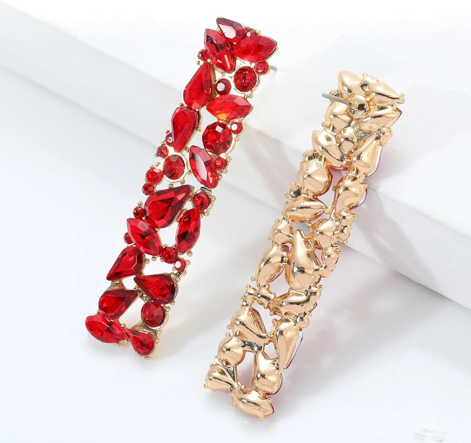 Fashion Rhinestone Drop Dangle Earrings Colorful Crystal Long Geometric Statement Earrings for Women Party Prom