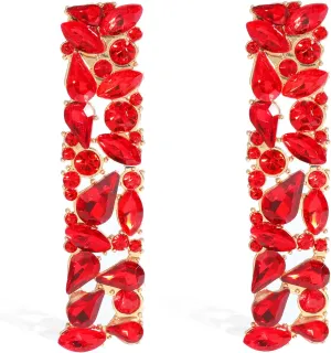 Fashion Rhinestone Drop Dangle Earrings Colorful Crystal Long Geometric Statement Earrings for Women Party Prom