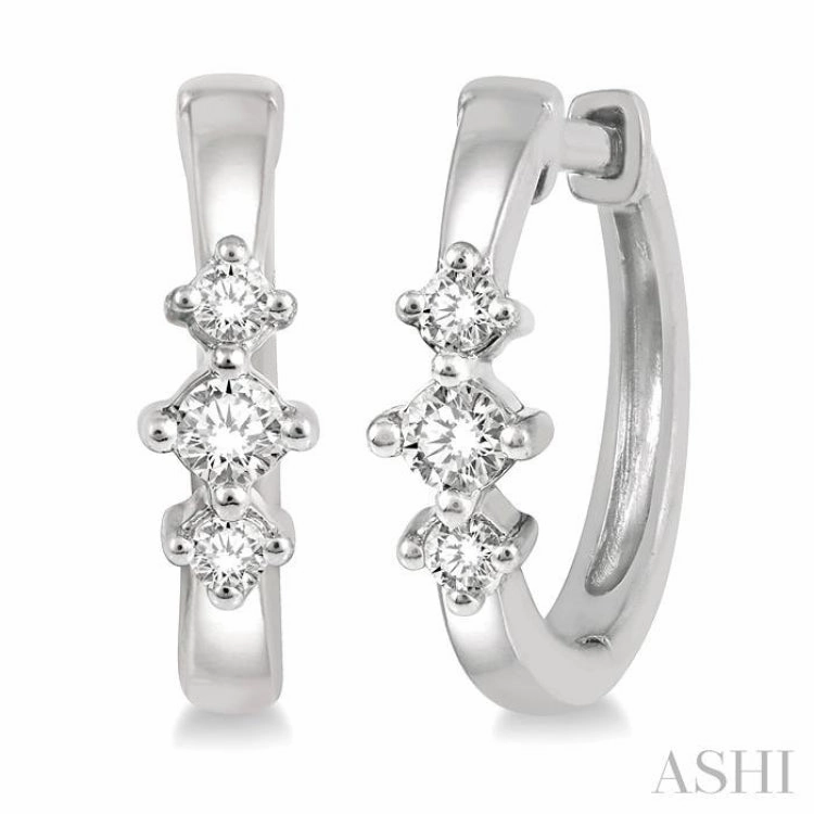 1/6 Ctw Three Stone Round Cut Diamond Huggie Petite Earrings in 14K White Gold Luxury Flow