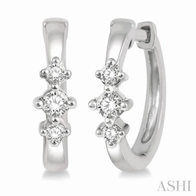 1/6 Ctw Three Stone Round Cut Diamond Huggie Petite Earrings in 14K White Gold Luxury Flow