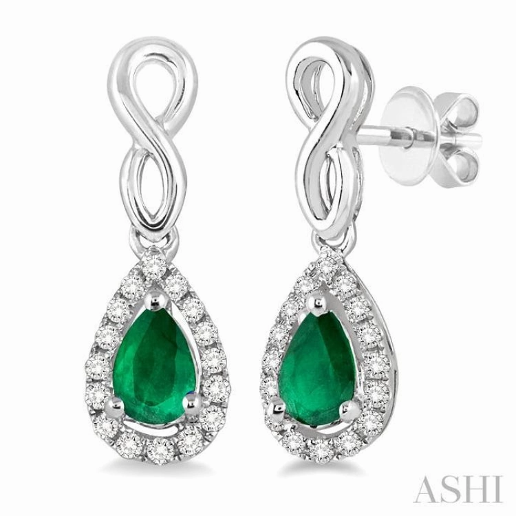 5x3 MM Pear Shape Emerald and 1/6 Ctw Round Cut Diamond Earrings in 14K White Gold Impressive Finish Finest Feature