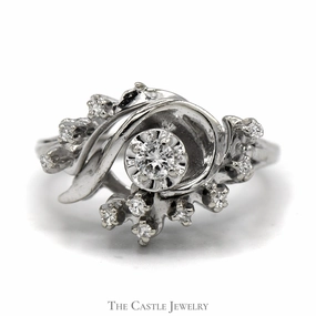 Swirled .25cttw Diamond Cluster Ring in 14k White Gold Affordable Adornment