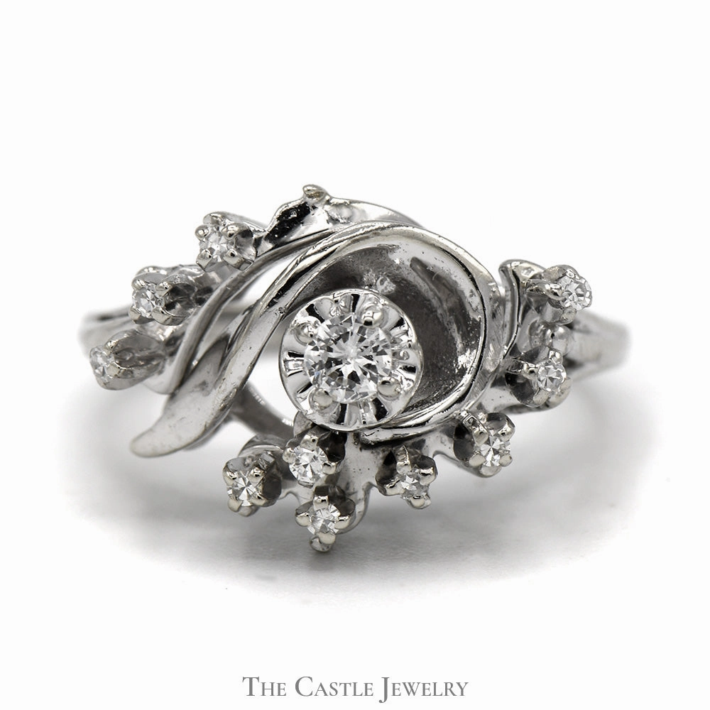 Swirled .25cttw Diamond Cluster Ring in 14k White Gold Affordable Adornment