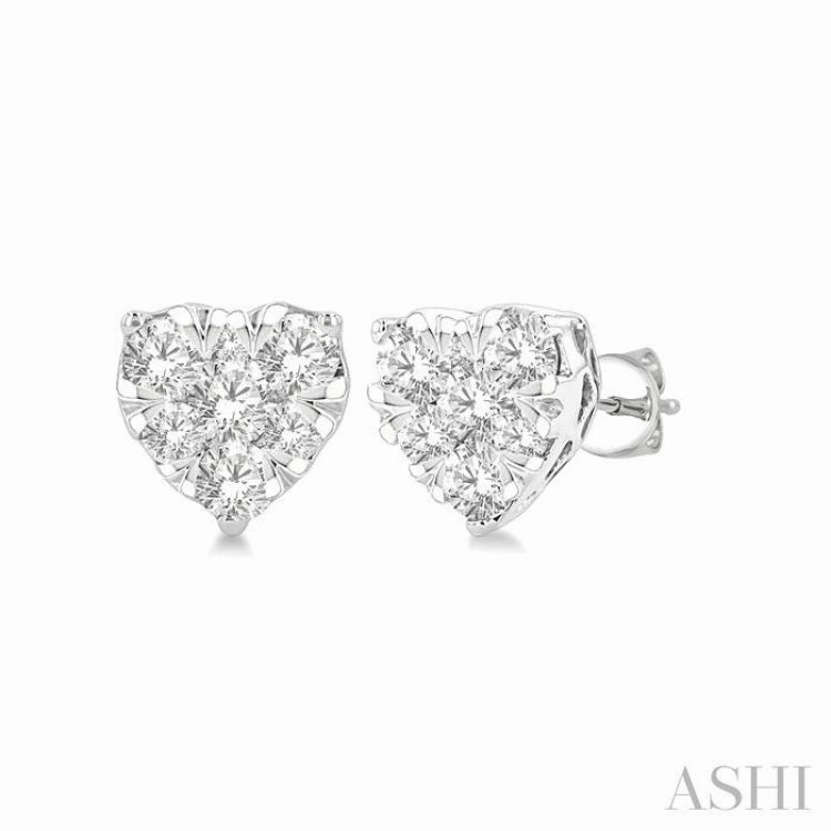 summer look Elegant Beauty 1/3 Ctw Heart Shape Lovebright Round Cut Diamond Stud Earring in 14K White Gold