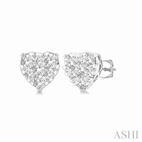 summer look Elegant Beauty 1/3 Ctw Heart Shape Lovebright Round Cut Diamond Stud Earring in 14K White Gold
