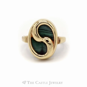 Affordable price Oval Green Jasper Ring with Swirl Gold Overlay in 14KT Yellow Gold