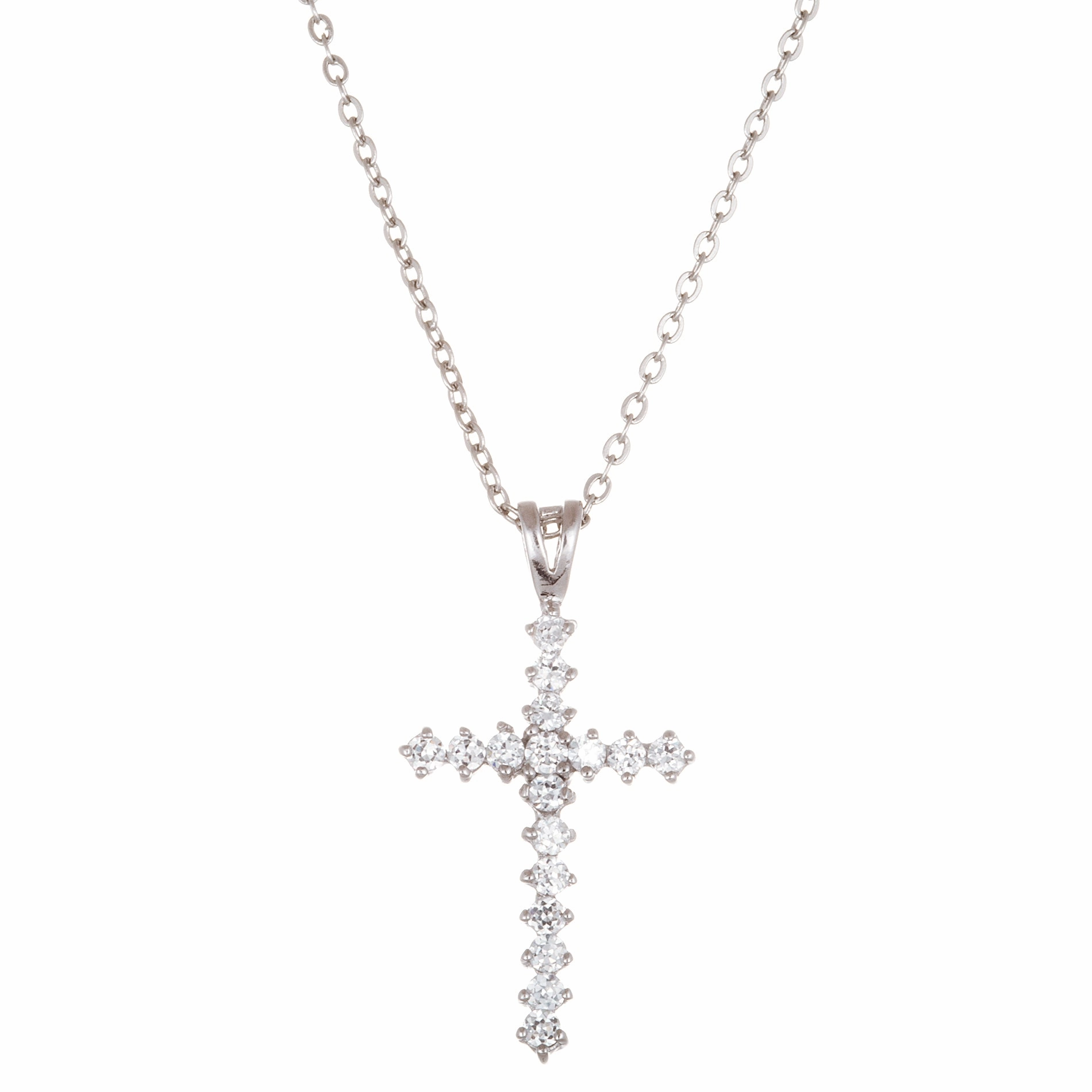Simple Elegance Sterling Silver Cubic Zirconia Big Cross Pendant Necklace