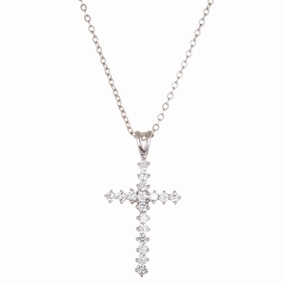 Simple Elegance Sterling Silver Cubic Zirconia Big Cross Pendant Necklace