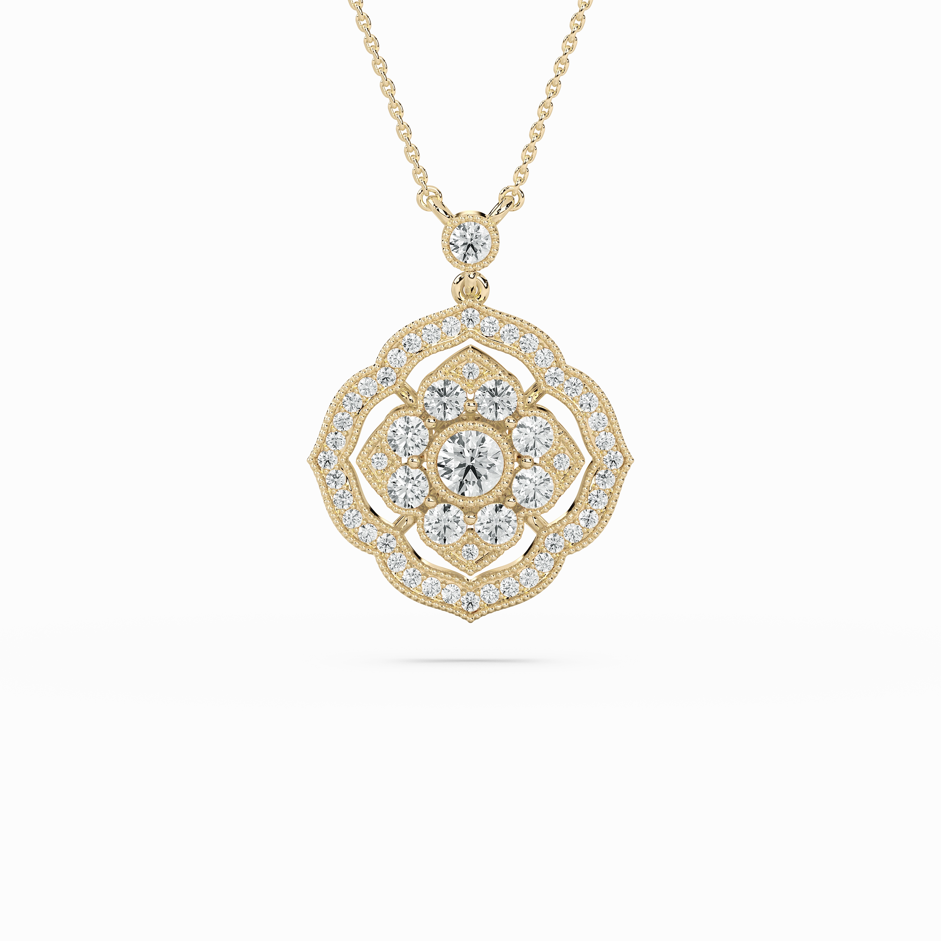 Value Item 1 ctw Round Lab Grown Diamond Vintage Shield Grace Pendant  - 18 Inches