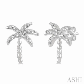 1/10 Ctw Palm Tree Round Cut Diamond Petite Fashion Earring in 14K White Gold Sophisticated Charm Graceful Appeal