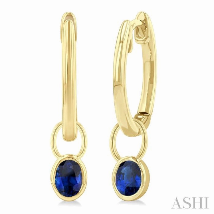 5x3 MM Bezel Set Oval Cut Sapphire Precious Fashion Huggie Earrings in 10K Yellow Gold Allure Accent Opulent Look