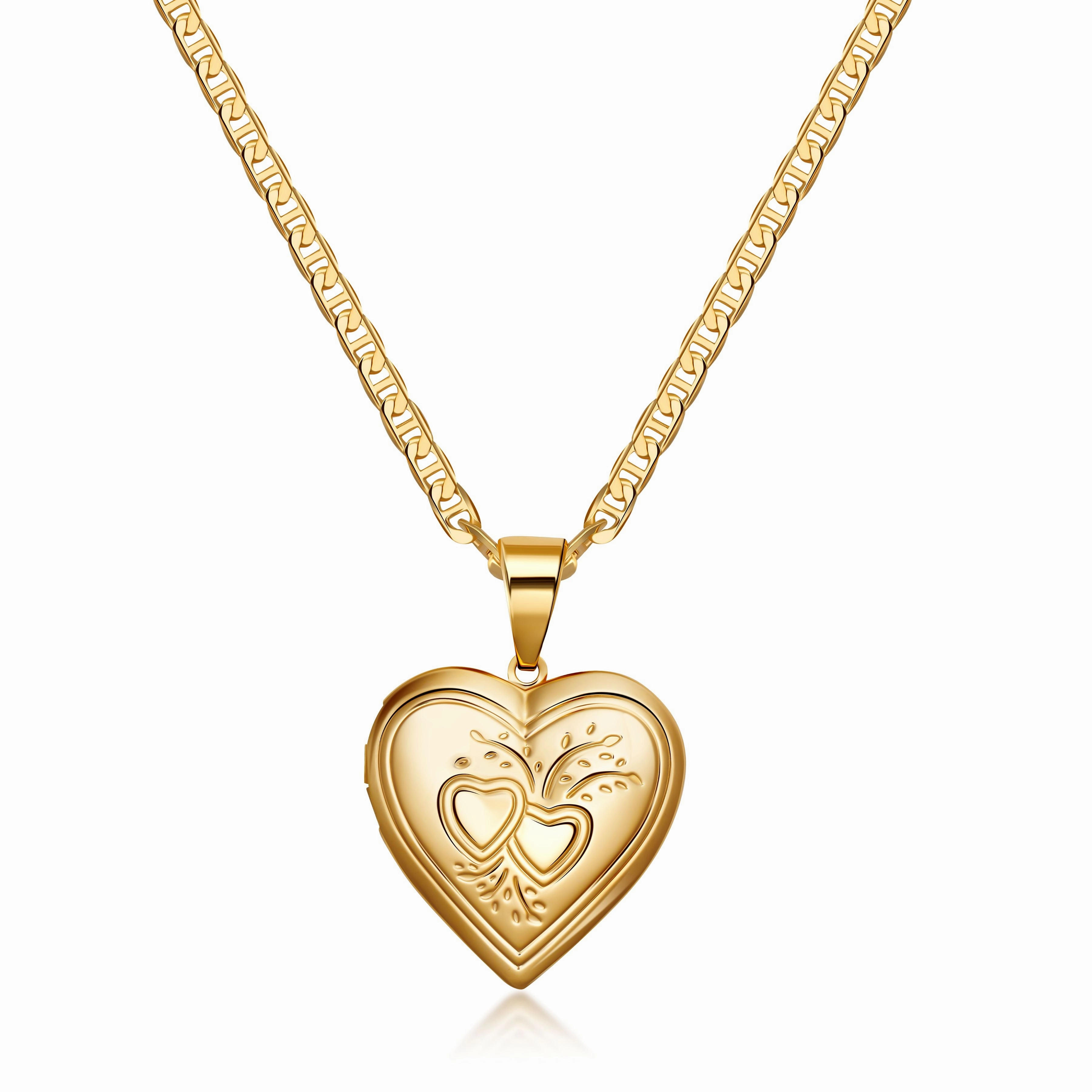 18k Gold Plated Antique Heart Locket Necklace Business Meeting Jewelry
