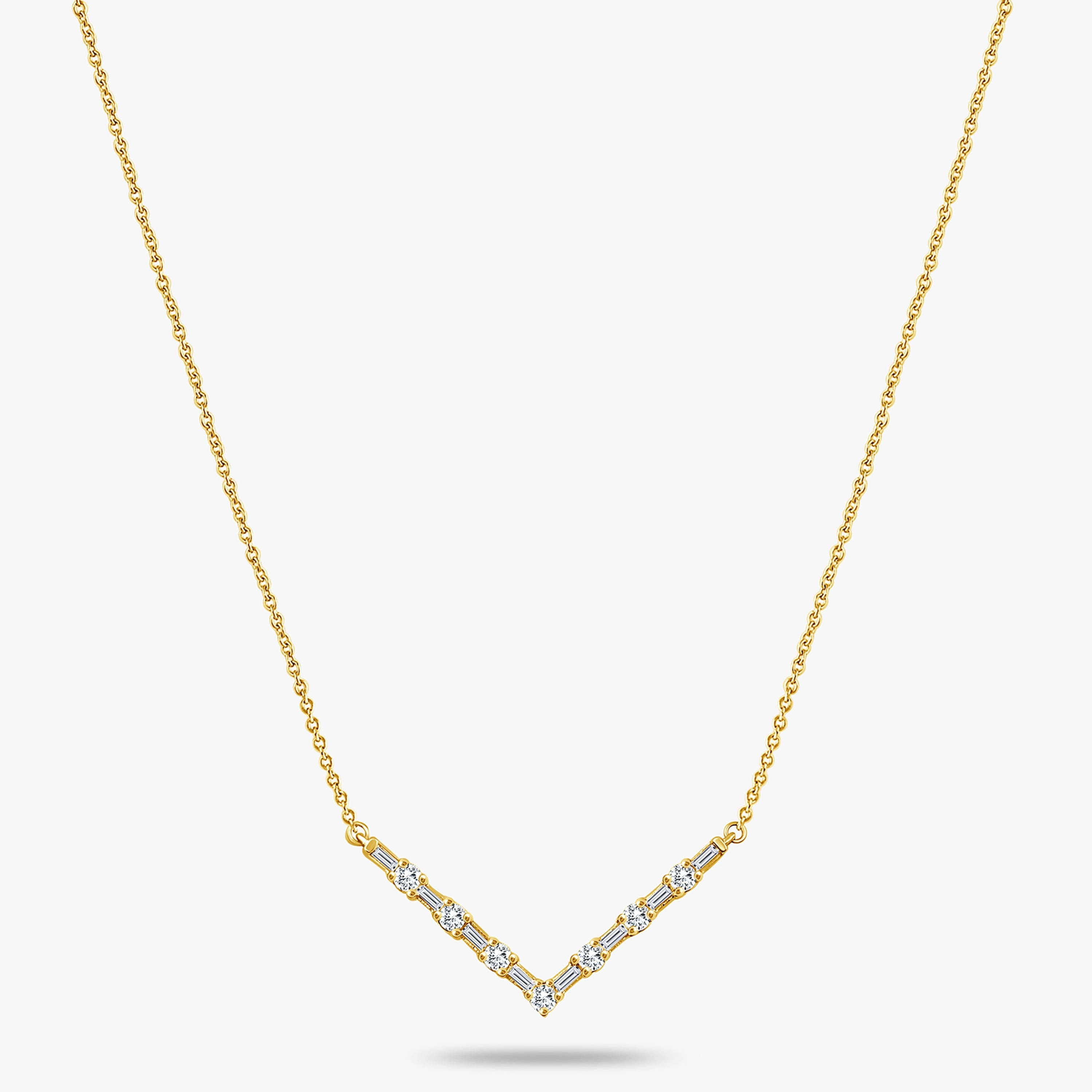 Surprise Gift 1/3 ctw Baguette and Round Lab Grown Diamond V-Shaped Necklace - 18 Inches