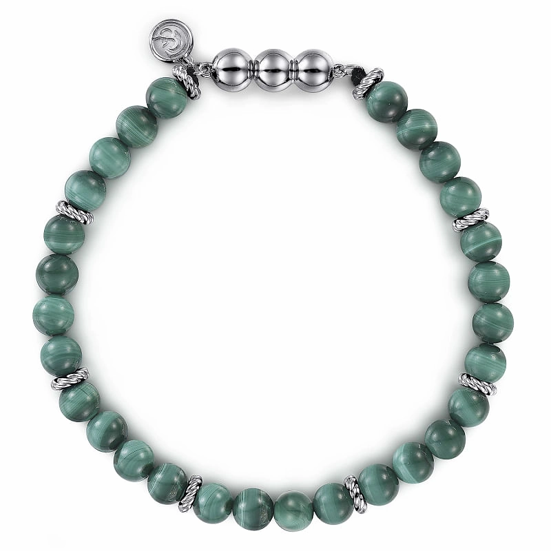 925 Sterling Silver and Malachite Beaded Bracelet Glimmer Accent Formal Outfit