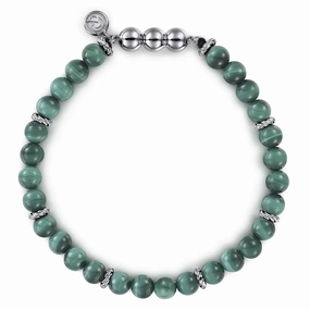 925 Sterling Silver and Malachite Beaded Bracelet Glimmer Accent Formal Outfit