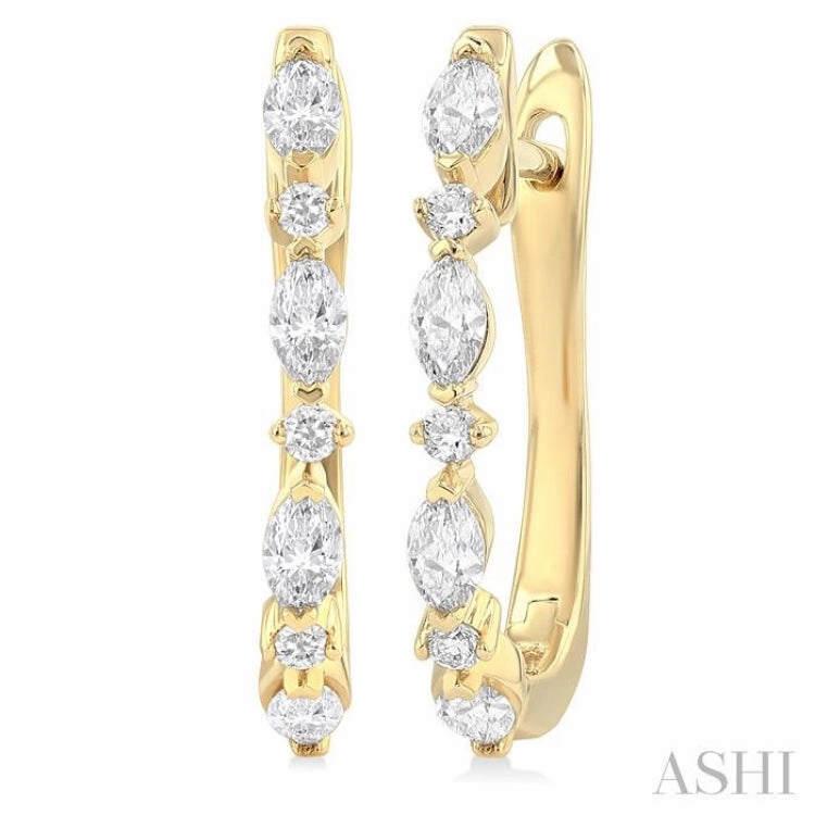 Premium Sparkle 1/2 ctw Marquise and Round Cut Diamond Fashion Hoop Earrings in 14K Yellow Gold