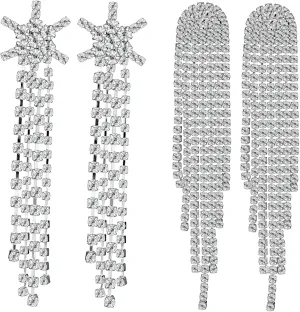 Fashionable Gold Earrings Pairs Tassel Earrings for Women Sparkling Dangle Long Ears