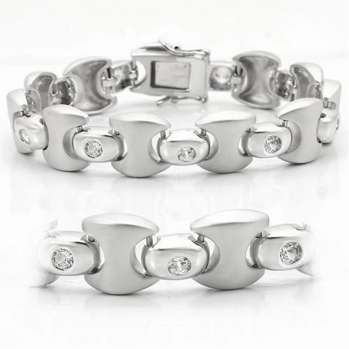 LO1166 - Matte Rhodium & Rhodium Brass Bracelet with AAA Grade CZ  in Clear Treasured Possession