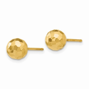 Fine Finish Unique Pieces 14K Gold Polished and Diamond Cut 7MM Ball Post Earrings
