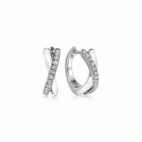 Fashion Finish Sleek Outline Enamel - 925 Sterling Silver White Sapphire Huggies White Enamel