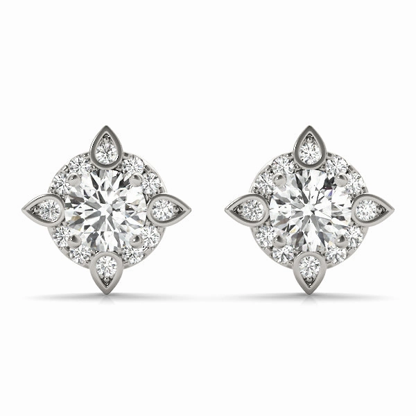 Round Diamond Halo Stud Earrings Stylish Aesthetic Simple Ornament