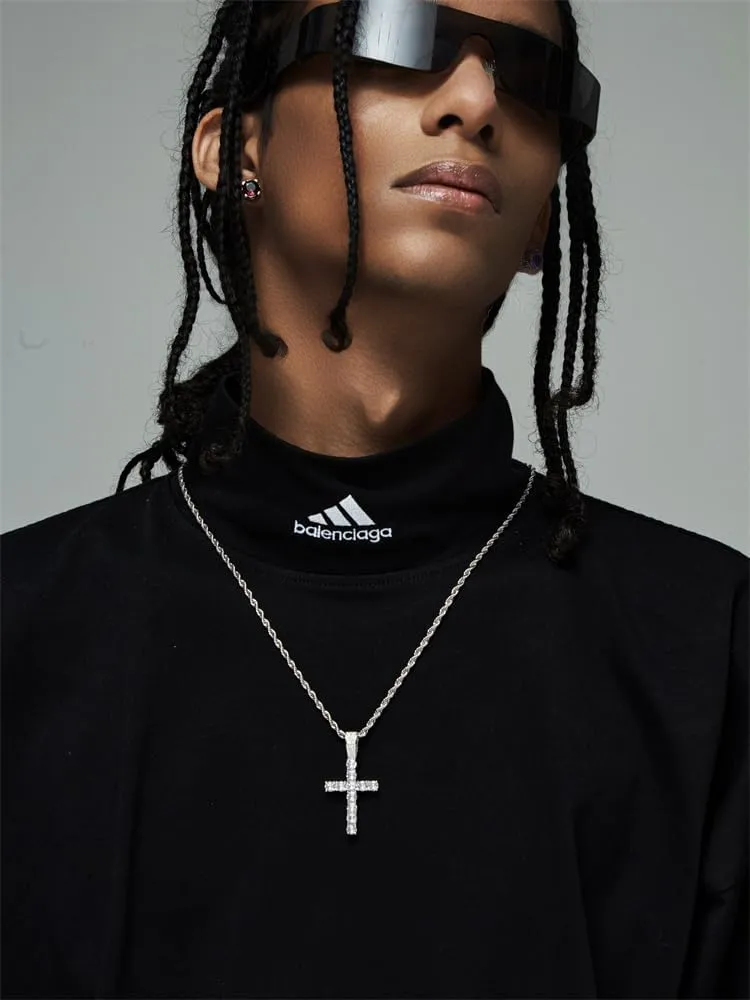 FASHIXD Zircon Full Diamond Cross Necklace for Men Silver Gold Stainless Steel CubanCross Chain Pendant Necklace for Fashion