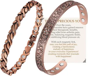 Feraco Copper Bracelets for Women, 12X Strength Magnetic Bracelets for Women, 99.99% Pure Copper Jewelry with Crystals & 3800 Gauss Neodymium Magnets, Adjustable