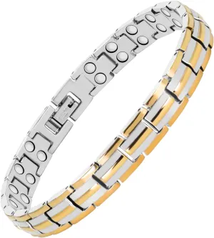 Feraco Magnetic Bracelet for Women Titanium Steel Magnetic Bracelet with Neodymium Magnets, Christmas Jewelry Gifts (8.66, 2X Strength Silver & Gold)