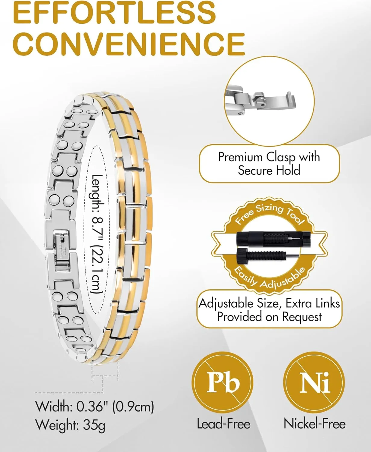 Feraco Magnetic Bracelet for Women Titanium Steel Magnetic Bracelet with Neodymium Magnets, Christmas Jewelry Gifts (8.66, 2X Strength Silver & Gold)