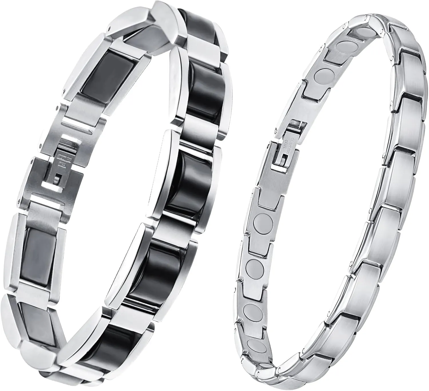Feraco Mens & Womens Magnetic Bracelets Classic Balck Titanium Stainless Steel Magnets Bracelet Health Jewelry