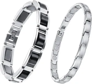 Feraco Mens & Womens Magnetic Bracelets Classic Balck Titanium Stainless Steel Magnets Bracelet Health Jewelry