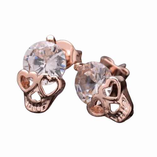 Common Sight Precious Keepsake Cycolinks Rose Gold Skull Earrings