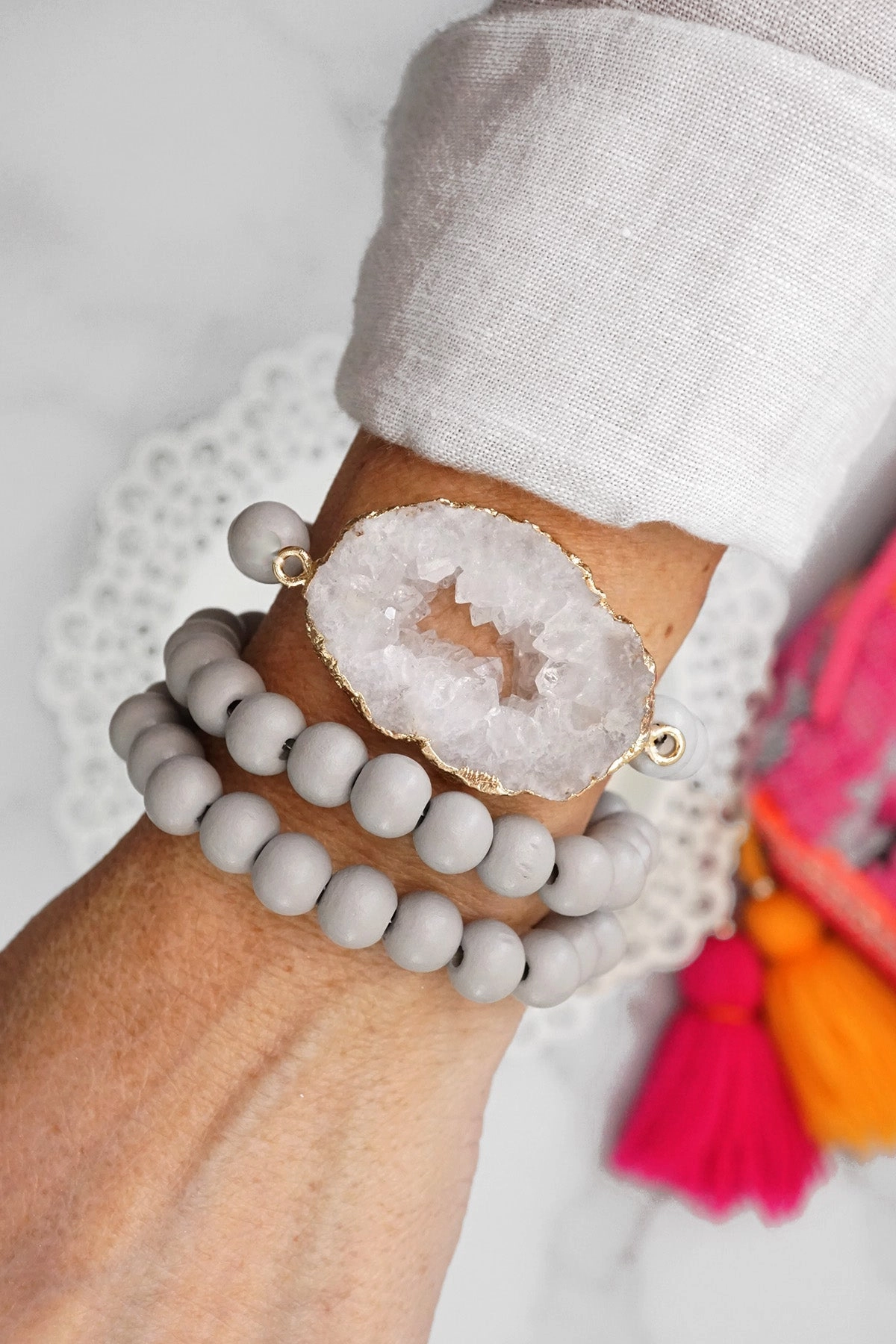 Wooden Beads, Sliced Stone Bracelet Set Quality pick