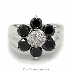 Elegant Piece Fantastic Object 2.5cttw Black and White Diamond Flower Cluster Ring in 10k White Gold