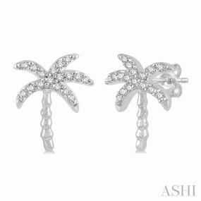 1/10 Ctw Palm Tree Round Cut Diamond Petite Fashion Earring in 10K White Gold Stylish Sparkle