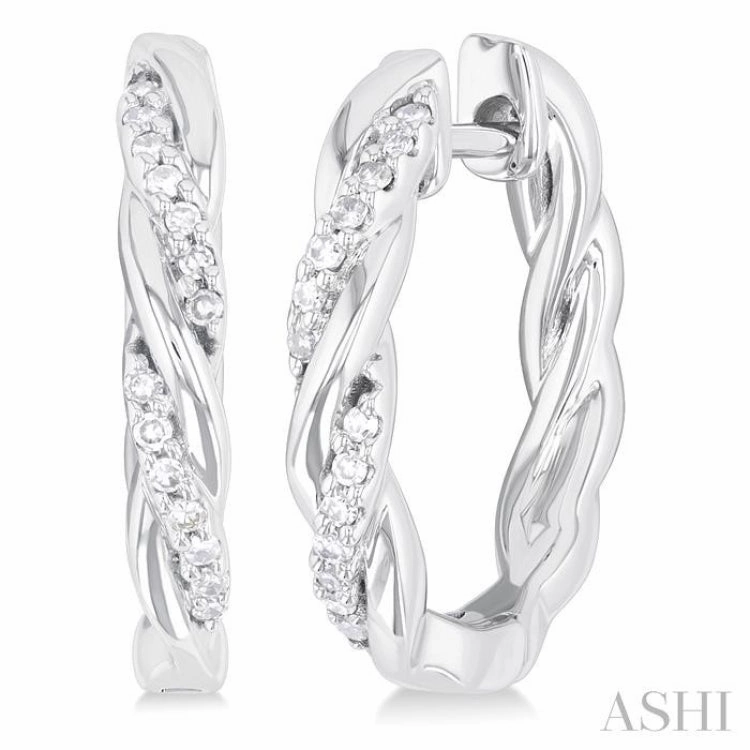 1/10 ctw Entwined Front Round Cut Diamond Fashion Hoop Earring in 10K White Gold Gloss Layer