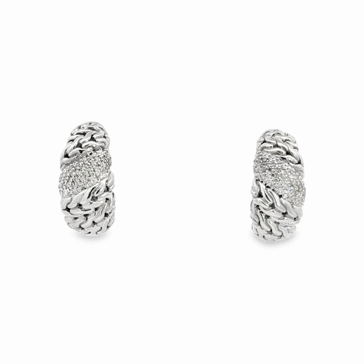 Kirkland Jewelry Estate | Sterling Silver Diamond Hoop Earrings Formal Wear