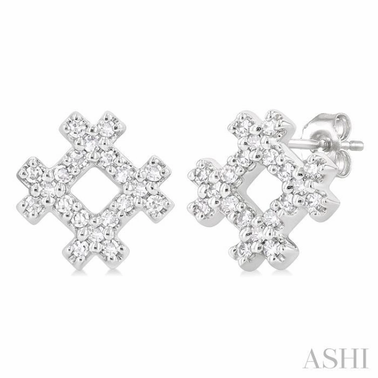 Glamour Finish Subtle Grace 1/8 Ctw Petite Hashtag Motif Single Cut Diamond Fashion Earrings in 10K White Gold