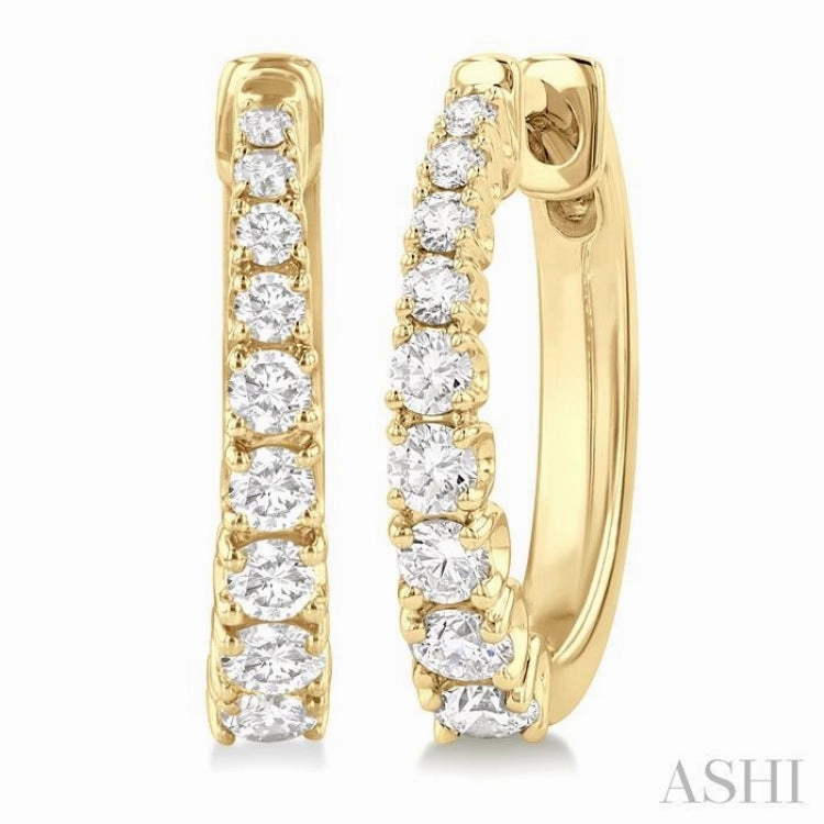 1/2 Ctw Graduated Round Cut Diamond Fashion Hoop Earrings in 14K Yellow Gold Ocean Breeze Nature Inspired