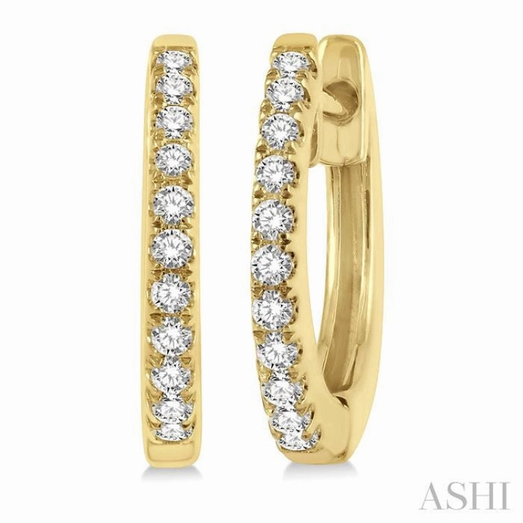 1/6 Ctw Round Cut Diamond Petite Fashion Huggie Earrings in 14K Yellow Gold Monochrome Look