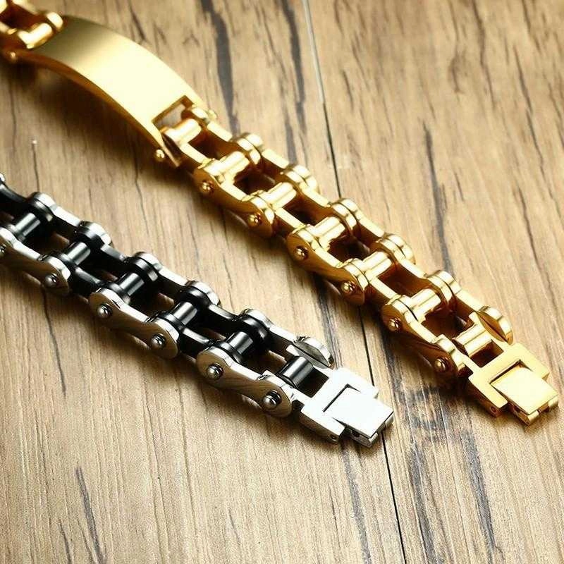 Traditional Lore Cycolinks Personalised Gold Men's Bike Chain Bracelet