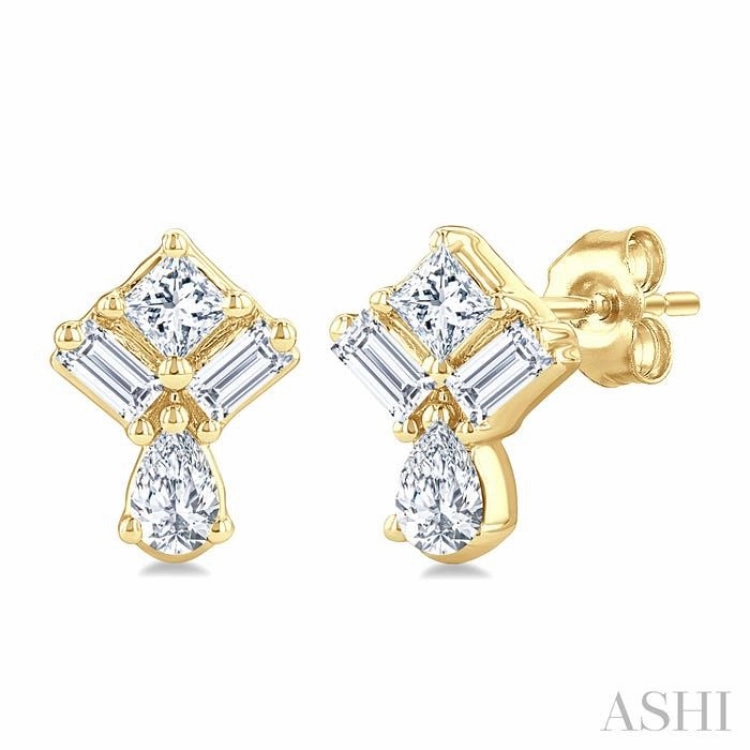 1/3 Ctw Mixed Cut Diamond Fashion Earrings in 14K Yellow Gold Lifestyle Fit Polished Charm