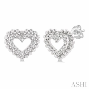 Expressive Touch 1/8 Ctw Petite Heart Round Cut Diamond Fashion Stud Earring in 10K White Gold