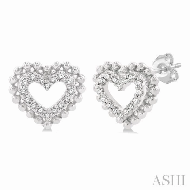 Expressive Touch 1/8 Ctw Petite Heart Round Cut Diamond Fashion Stud Earring in 10K White Gold