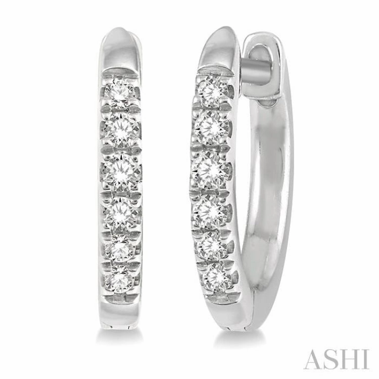 Evening Style 1/8 Ctw Single Cut Diamond Huggie Petite Earrings in 10K White Gold