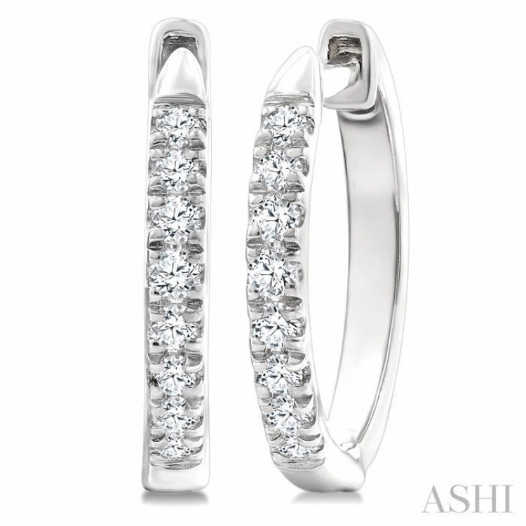1/4 Ctw Round Cut Diamond Huggie Petite Earrings in 10K White Gold Artful Detail