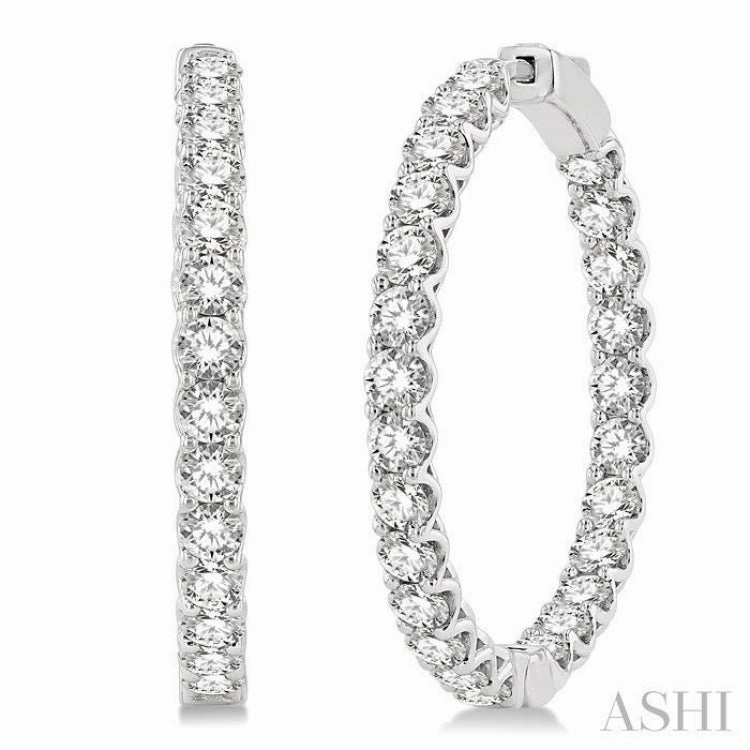 Spark Ready 6 Ctw Inside-Out Round Cut Diamond Hoop Earrings in 14K White Gold