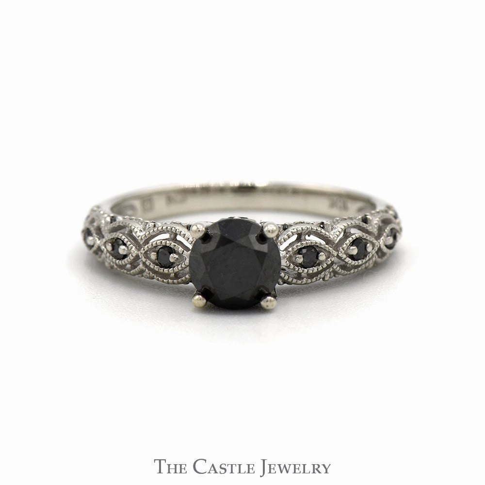 1cttw Black Diamond Engagement Ring with Diamond Accented Sides in 10k White Gold Modern Token Excellent product